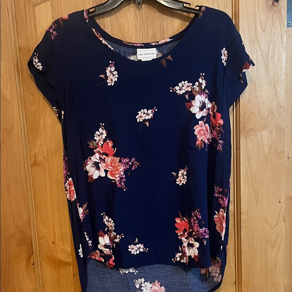 Liz Claiborne Navy Floral Blouse